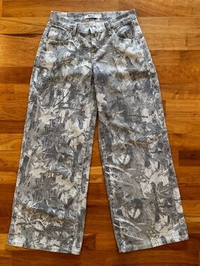 Refrain LA Printed Wide Leg Jeans Gray Camo Women’s Size 1/25 Denim Mid-Rise